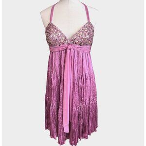 BCBG MAXAZRIA‎ Dusty Rose Beads Sequins Halter Dress Women Size 4 Silk Prom NEW